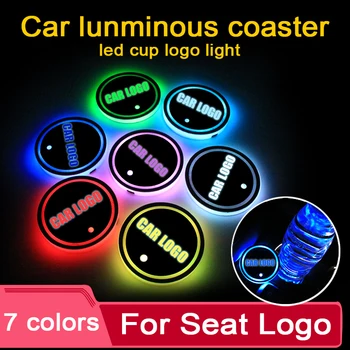 

2PCS Led Car Cup Holder Coaster For Seat logo Light For leon ibiza cushion ateca belt altea leon mk3 Accessories 7 colors
