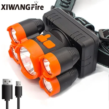 Fishing Headlamp 1*T6+4XPE Led USB Rechargeable 1