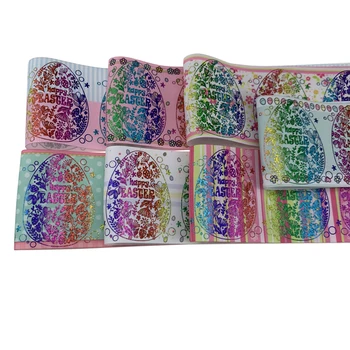 

75mm New design Easter multicolor printed hologram ribbon for decorations