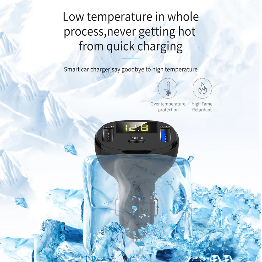 Автомобильное зарядное устройство 32 Вт QC 3,0, 3 порта usb type C для телефона, быстрое автомобильное зарядное устройство USB для iPhone, светодиодный, быстрая зарядка для Xiaomi, вольтметр CHK