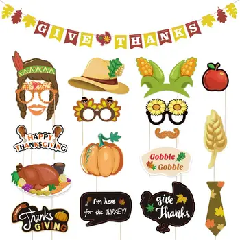 

18pcs Mustache Turkey Cardboard Funny Thanksgiving Photobooth Props For Holiday Photo Decoration A35