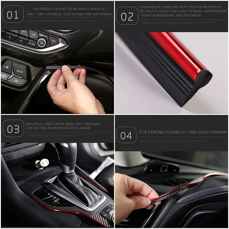 Car Decor Moulding Line 5M Car-styling Trim Strip Flexible For Automobile Door Center Console Dashboard Interior Accessories