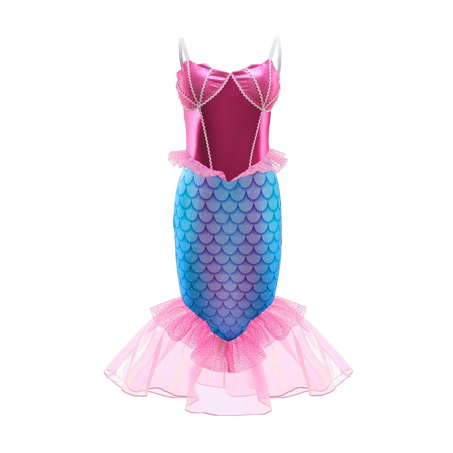 Girl Princess Little Mermaid Dress Kids Halloween Fancy Costume Birthday Party Girl Dress Up Sets Children Clothing With Wig girls dress princess costume kids clothes
