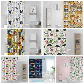 

180 x 180cm Cartoon Design Curtains for Bathroom Polyester Colorful Flower Shower Curtain Leaves Printing Unique Fruit Shower C
