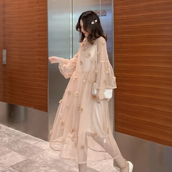 

The new spring and summer to film the spot big yards of the pregnant woman heavy two-piece flower fairy web celebrity dresses