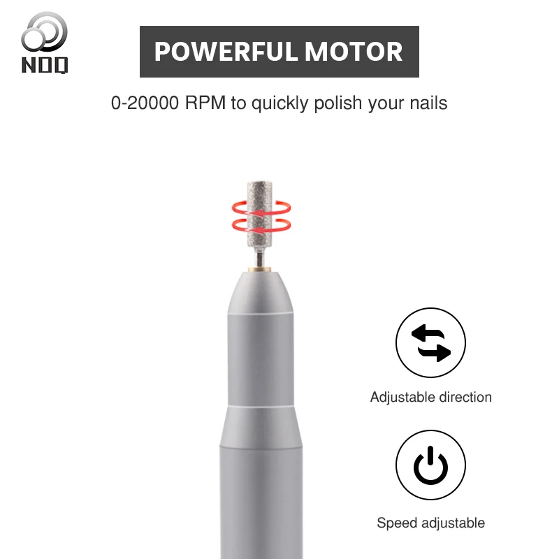 NOQ Portable Electric 20000RPM Nail Grinding Drill Pen Machine Kits Manicure Pedicure Machine Bits Nail File Nail Art Tools 2