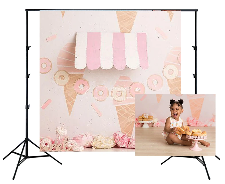 

pink Donut ice cream shop Backdrop for kids girl princess 1st birthday party decor Photo Background studio photophone SM-500