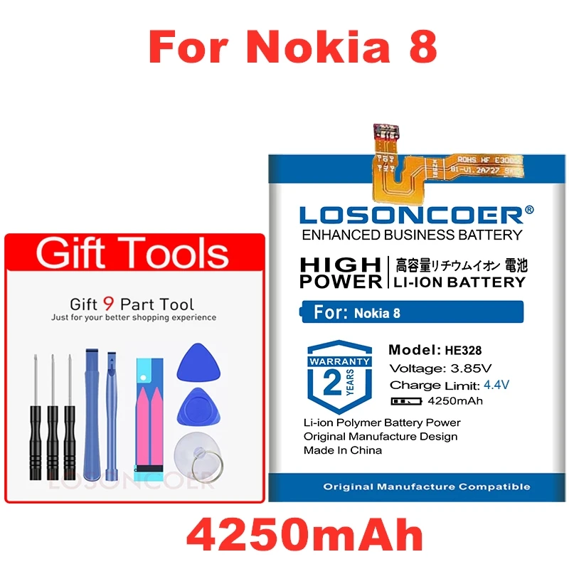 LOSONCOER 4250 мАч HE328 батарея для Nokia 8 Nokia8 TA-1004 N8 H 328 Замена литий-ионных батарей батарея для мобильного телефона