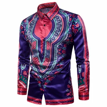 

brand new cotton men's shirt fashion Indian style men's printed long sleeve shirt male S-2XL