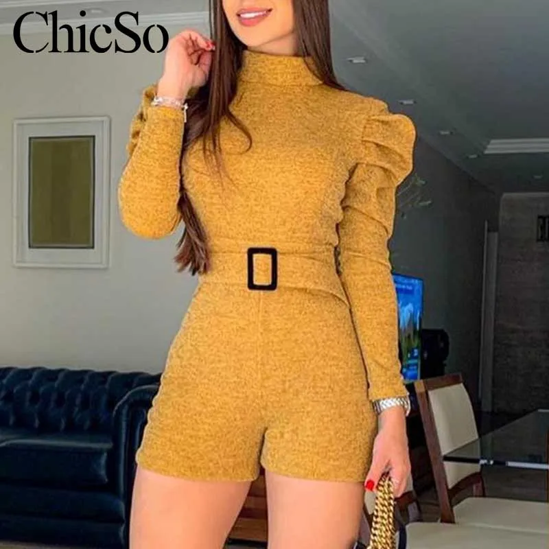 MissyChilli вязаный облегающий короткий комбинезон с высоким воротником элегантный