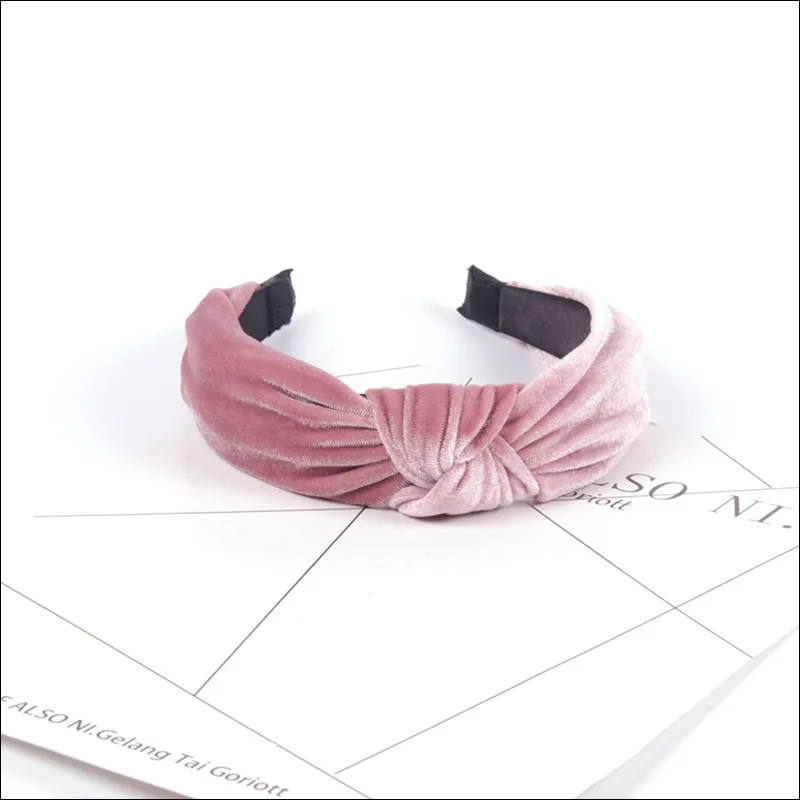 Pink Бархатные повязки на голову с перекрестными завязками, женские винтажные аксессуары для волос, зимняя однотонная эластичная чалма, повязка на голову, головной обруч - Цвет: Pink