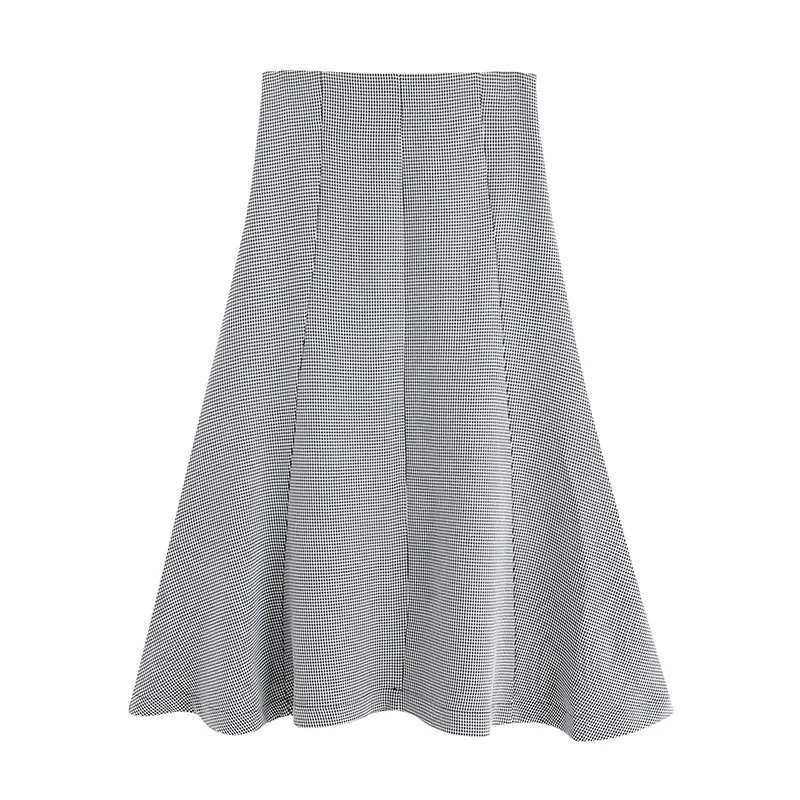 Houndstooth Skirt Women Fashion Simple High Waist All-match Clothing Slim Lady Casual Stretchy Long Umbrella Skirts | Женская одежда
