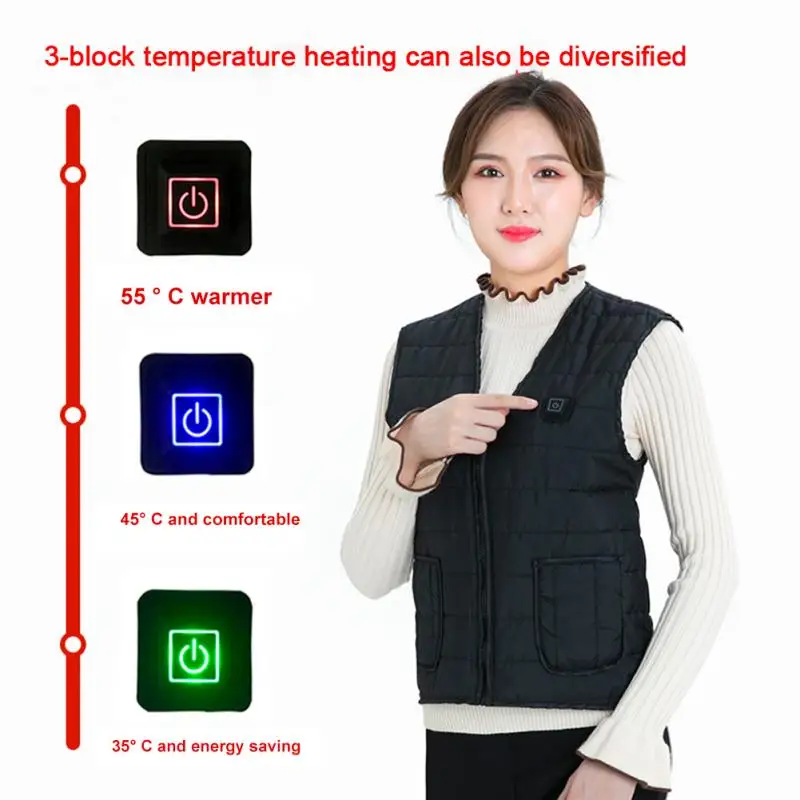 Women Men USB Charging Heating Vest Three Grades Winter Warm heating Pad Body Warmer coatFor Sports Outdoor Hiking Riding