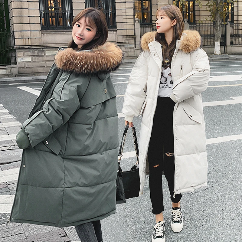 

Women Parkas Korean Winter New Fashion Long Down Jacket Big Collar Hooded Cotton Padded Coat Female Loose Bread Service H1691