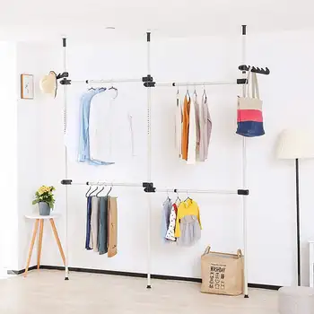 

Telescopic Coat Racks Adjustable Clothes Rack Hanger Wardrobe Garment Stands Storage Shelf Organizer Multifunction Drying Rack