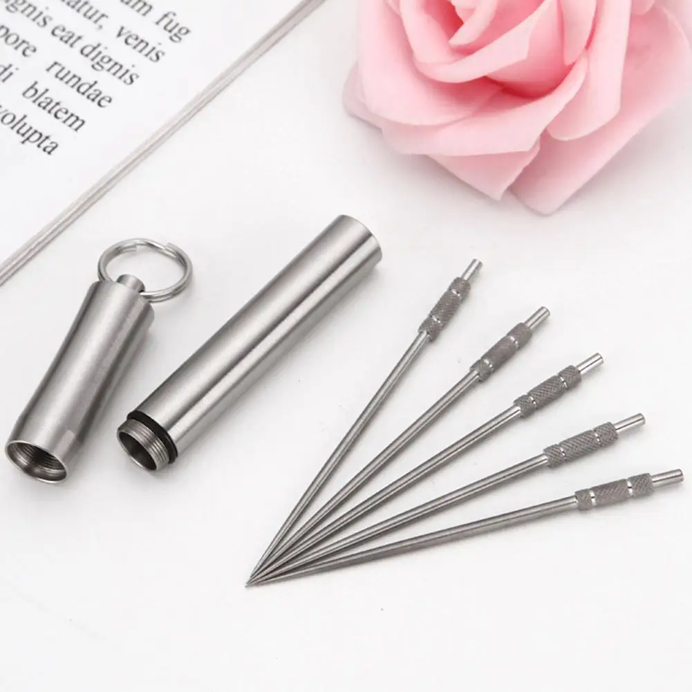 

Titanium Alloy Portable Reusable Waterproof Outdoor EDC Toothpick Bottle Fruit Fork Holder Storage Box Case Traveling Tool