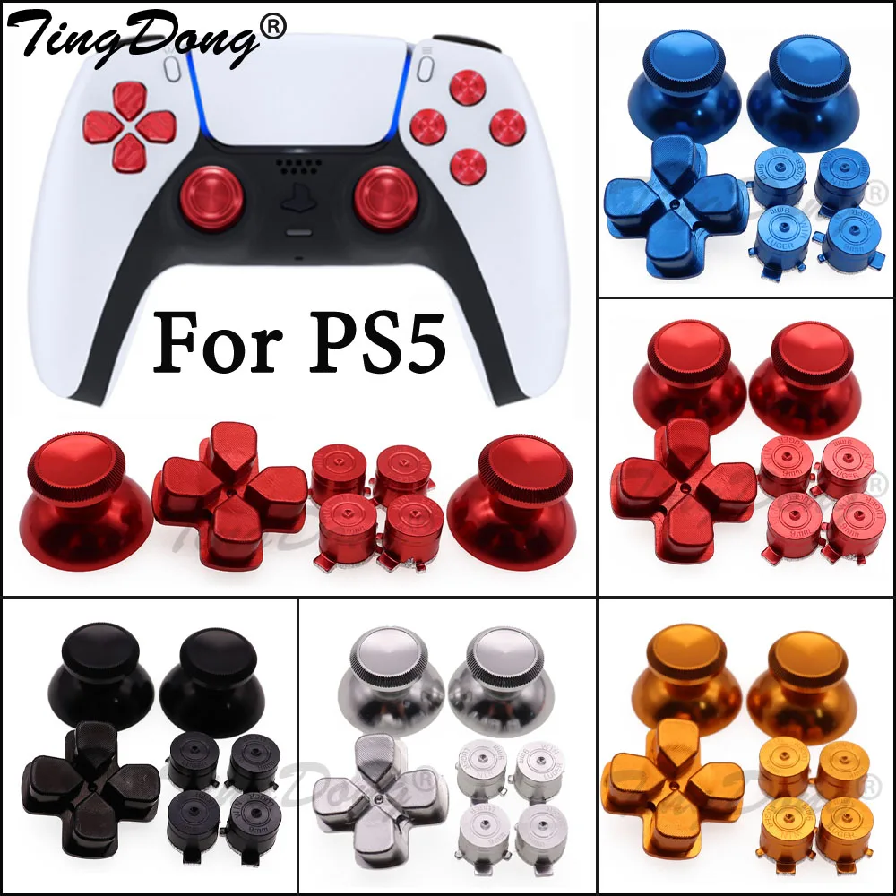 Tingdong Metal Analog Thumbsticks Caps Dpad Abxy Bullet Buttons Per Controller Ps5 Thumb Stick Grip