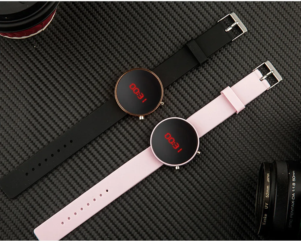 smc black digital led watch