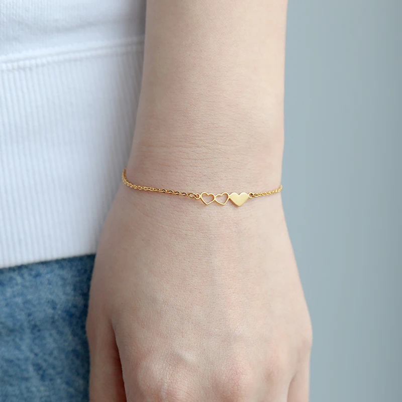 

Tiny Three Heart Bracelet BFF Fashion Women's Jewelry Stainless Steel Bracelets for Women Pulseras Mujer Moda 2019 Dropshipping