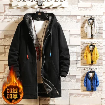 

Mens Oversized Thickened Coats 2020 Male Warm Zipper Hooded Fleece Jacket Male Solid Color Parkas 9 colors