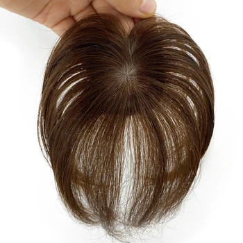 15CM perfetto frangia europea vergine capelli umani frangia cuoio capelluto Top 6 pollici 5X5CM Topper con un taglio Bang seta pelle Base Toupee 2x2Inch