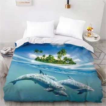 

3D Duvet Cover Sets Printed Custom Design Quilt Comforter Blanket Case Covers Bedding Set Animal Sea Dolphin Black Home Textile