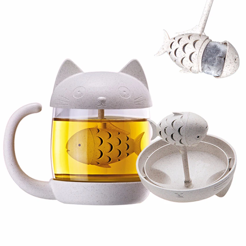

Creative Cat Tea Waters Separation Glasses Coffee Mug With The Handle Drinking Milk Glass Water Bottle Filter Cup Gift Drinkware