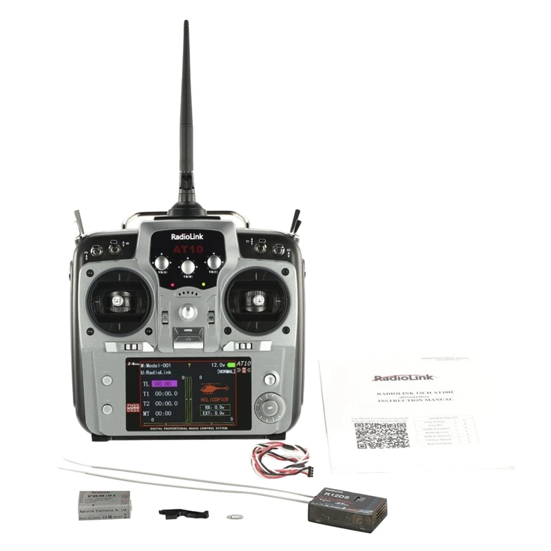 

Radiolink AT10II 2.4Ghz 10CH RC Transmitter with R12DS Receiver PRM-01 Voltage Module for RC Helicopter Airplane