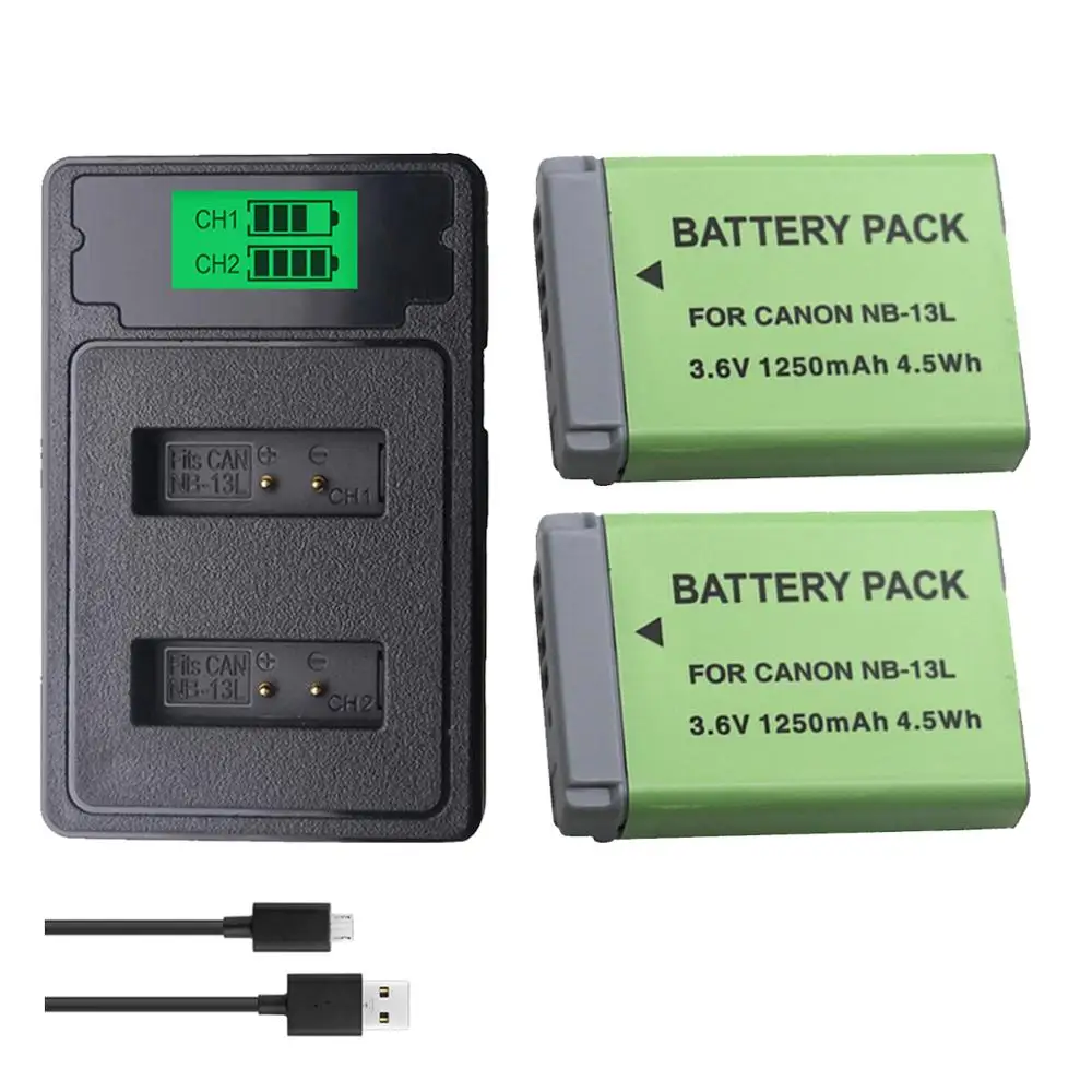 

2Pcs NB-13L NB13L NB 13L Replacement Battery + LCD USB Charger for Canon G5X G7X G9X G7 X Mark II G9X Mark II SX620 HS SX720