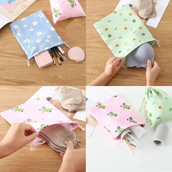 

1Pcs Cute Drawstring Bag Women Flower Avocado Printed Drawstring Bag Girls Polyester Cotton Drawstring Pouch Gift Storage Bags