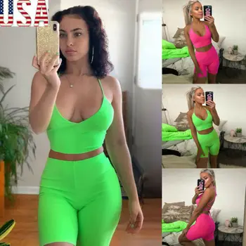 

2019 Summer Women Sexy Backless Vest Crop Tops +Short Pants Bodycon Outfits Set