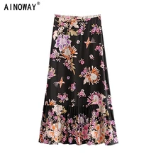 Винтажные шикарные модные женские юбки хиппи с цветочным принтом в богемном стиле, элегантные черные юбки, женские длинные юбки макси из искусственного шелка