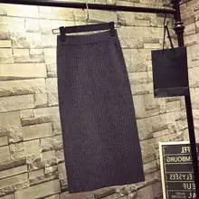 Облегающая Юбка с высокой талией, прямая зимняя женская Элегантная трикотажная юбка-карандаш, однотонные женские юбки, офисная одежда