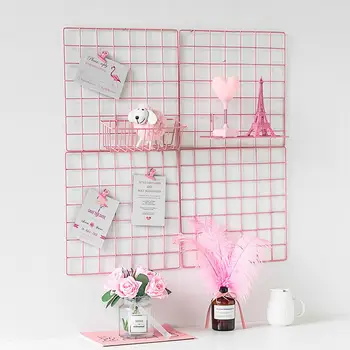 

35x35cm Pink Iron Wire Mesh Mood Board Photo Rack Holder Postcards Mesh Frame for Girls Room Wall DIY Decoration Iron Storage