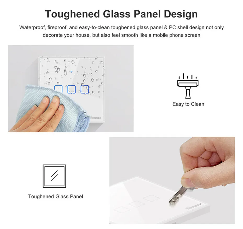 Sonoff T2 Smart WiFi RF APP  Touch Control Wall Light Switch 1 2 3 Gang 86 Type UK Panel Wall Touch Light Switch Alexa Nest-2