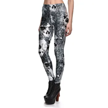 

JIGERJOGER Girls Halloween Outfits series grey skull white Leggings GYM Yoga Pants Skinny Leggings Stretchy Slim Tights jegging