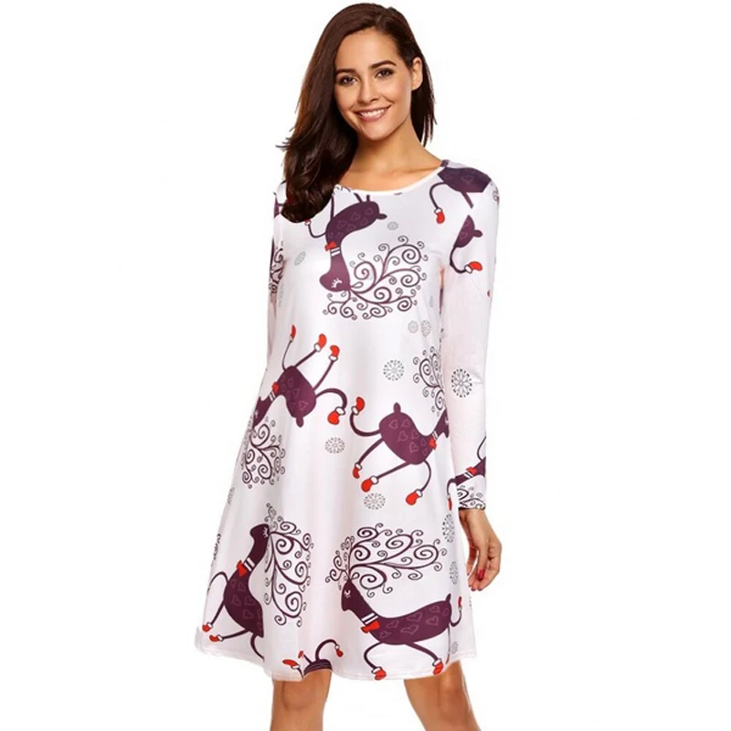 

Autumn Casual Christmas Party Dress Women Long Sleeve Christmas Deer Dress Plus Size Clothing Femme O-Neck Loose Ladies Dresses