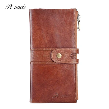 

PIUNCLE Brand Genuine Leather Men Wallet doublezip Rfid Clutch Purse Long Male Slim Purse Holographic Phone pocket Card Soft New