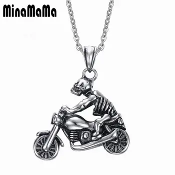 

Punk Style Stainless Steel Motorcycle Motor Skeleton Skull Pendants Necklaces for Men Motor Biker Rider Jewelry