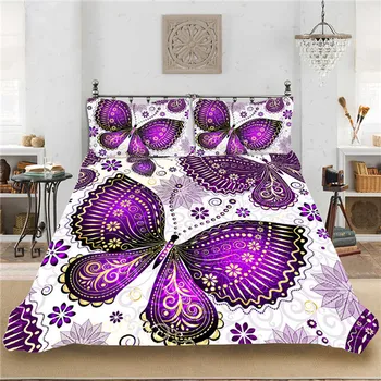 

Purple Butterfly Flowers 3Pcs/Set Bedding Set Sheet Children Room Bed Sheet Pillow case Bedding Set Queen Bedding set