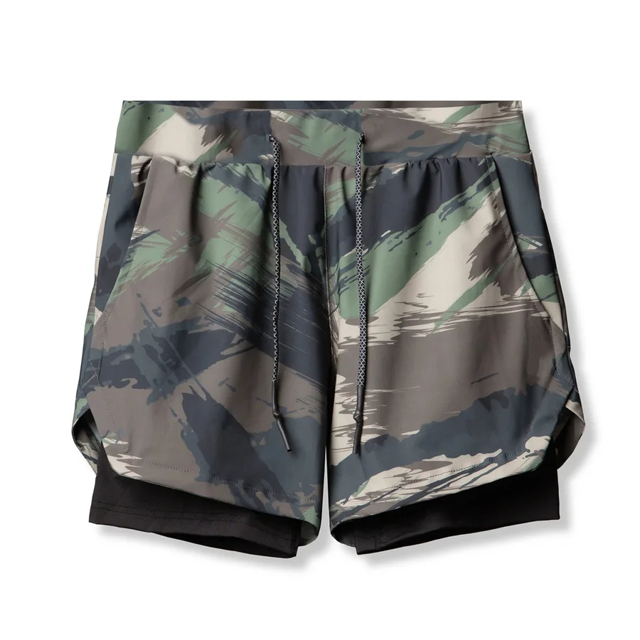 

2020 Camo 2 IN 1 Running Shorts Men Double-deck Fitness Sports Shorts Quick Drying GYM Training Sport Shorts gym Short Pants