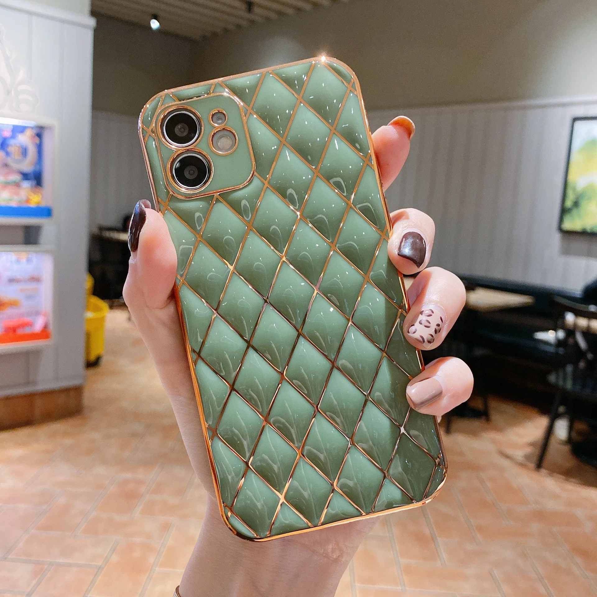 Gilrs Grid Electroplate TPU Mobile Phone Protective Back Cover Coque Case For iPhone 12 11 Pro XS Max 8 PLUS Shiny Leather | Мобильные