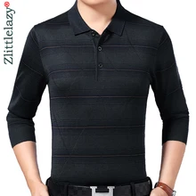 Брендовая Повседневная Роскошная футболка поло с длинным рукавом для фитнеса, мужская рубашка в полоску из Джерси, мужские футболки поло, модная одежда 93029