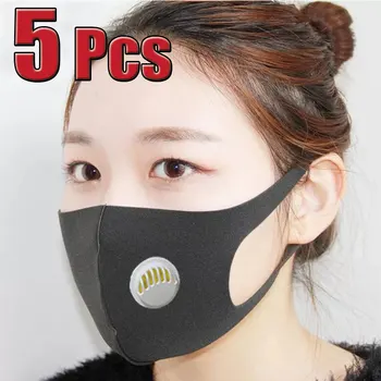 

5Pcs Face Mouth Mask Anti-dust Black Unisex Activated Carbon Filter Mouthmask Anti-Infection Mouth Facemask Washable Reusable
