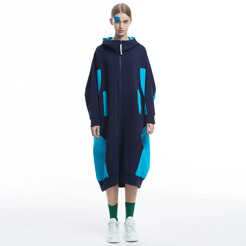 Women Spring Autumn New Casual Ultra Loose Long Hooded Knitted Cotton Sweatshirt Ladies Oversize Hoodies Coat