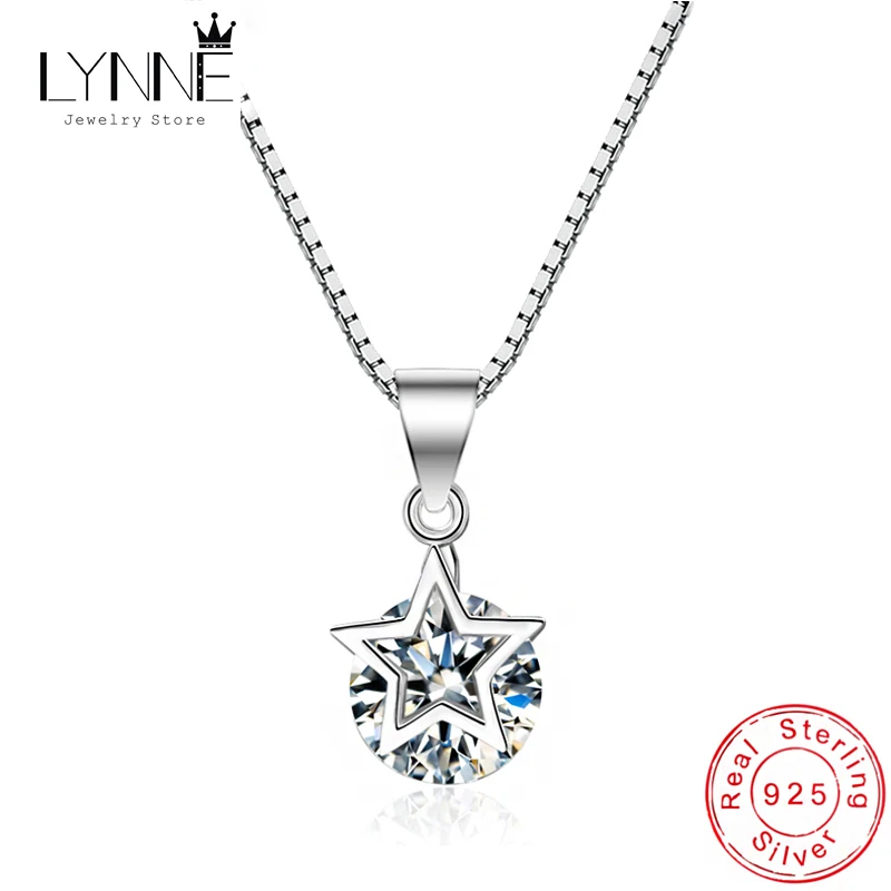 

New Fashion Fine 925 Sterling Silver Round Rotatable Zircon Lucky Pendant Necklace Star Charm Clavicle Chain Women Jewelry Gift