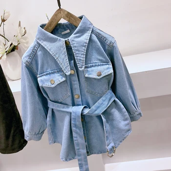 

Autumn Winter Girl Jean Jacket Oversize Girl Parka Denim Coat Long Children Clothes Kids Jackets Trench Belt Fashion