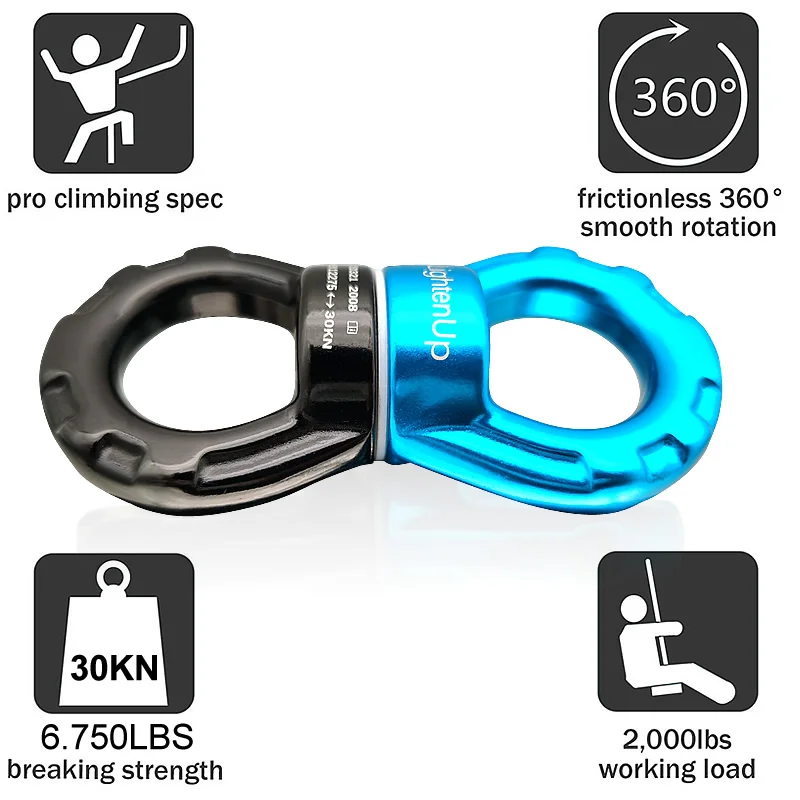 30KN Outdoor Climbing Carabiner 8-Shaped Connecting Rotating Ring Rope Swivel Universal wheel fixed Climbing Yoga Accessories
