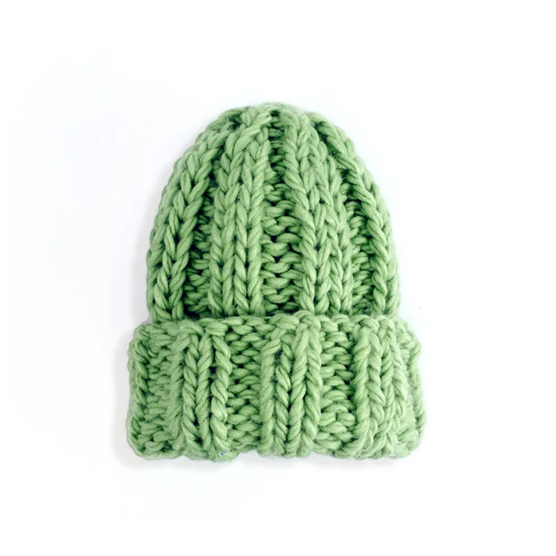 Helisopus новая осенняя и зимняя теплая вязаная шапка простой сплошной цвет Толстая линия шапка Модные женские зимние шапки 12 цветов - Цвет: Зеленый