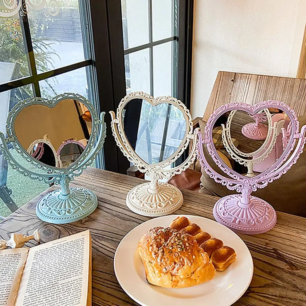Heart Shaped Makeup Mirror Vintage European Style Acrylic Single Side